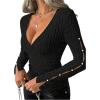 image:imageSOLY HUX Womens V Neck Wrap T Shirt Button Split Long Sleeve Tee Slim Fitted Going Out TopsPlain Black