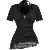 image:imageSOLY HUX Womens Y2k Grunge Goth T Shirts Short Sleeve Lace Halter Tee Tops Fairy Festival Rave OutfitsSolid Black