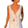 image:imageSOLY HUX Womens Y2k Lace Trim Open Tie Front Tank Top V Neck Sleeveless TopsPure White