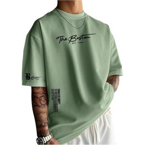 image:imageSOLY HUX Mens Summer Letter Graphic Tees Casual Short Sleeve Crew Neck T ShirtsGreen Letter