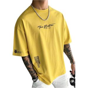 image:imageSOLY HUX Mens Summer Letter Graphic Tees Casual Short Sleeve Crew Neck T ShirtsYellow Letter