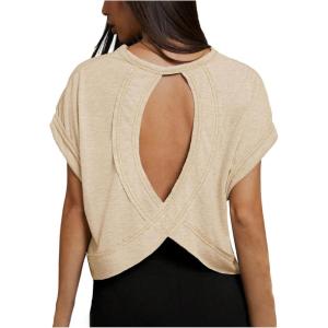 image:imageSOLY HUX Women Open Back Tops Workout Backless Tee Casual Athletic Shirts Short Sleeve Oversized Gym T ShirtYellow