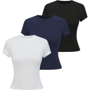 image:imageSOLY HUX Womens 3 Pack T Shirt Crew Neck Short Sleeve Tee Slim Fitted Casual Summer Basic TopsMulticolor