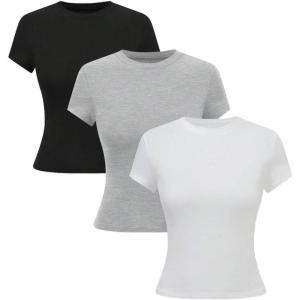 image:imageSOLY HUX Womens 3 Piece Crew Neck T Shirts Summer Short Sleeve Tight Dressy Casual TopsBlack and Grey and White