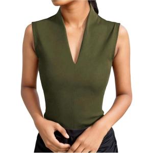 image:imageSOLY HUX Womens Dressy Tank Tops V Neck Sleeveless Business Casual Work Office TopsPure Dark Green
