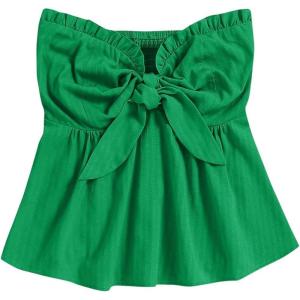 image:imageSOLY HUX Womens Frill Trim Tie Front Tube Top Sleeveless Strapless Ruffle Summer TopsDark Green