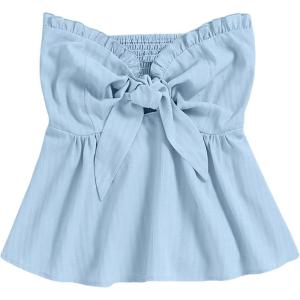 image:imageSOLY HUX Womens Frill Trim Tie Front Tube Top Sleeveless Strapless Ruffle Summer TopsLight Blue