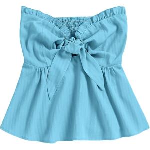 image:imageSOLY HUX Womens Frill Trim Tie Front Tube Top Sleeveless Strapless Ruffle Summer TopsLight Green