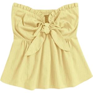image:imageSOLY HUX Womens Frill Trim Tie Front Tube Top Sleeveless Strapless Ruffle Summer TopsLight Yellow