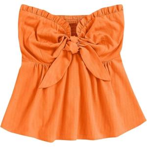 image:imageSOLY HUX Womens Frill Trim Tie Front Tube Top Sleeveless Strapless Ruffle Summer TopsPlain Orange