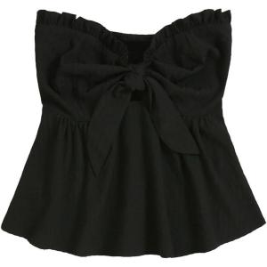 image:imageSOLY HUX Womens Frill Trim Tie Front Tube Top Sleeveless Strapless Ruffle Summer TopsPure Black