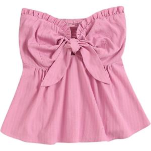 image:imageSOLY HUX Womens Frill Trim Tie Front Tube Top Sleeveless Strapless Ruffle Summer TopsPure Pink