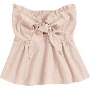 image:imageSOLY HUX Womens Frill Trim Tie Front Tube Top Sleeveless Strapless Ruffle Summer TopsSolid Beige