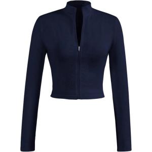image:imageSOLY HUX Womens Full Zip Workout Running Crop Tops Athletic Jacket Long Sleeve Yoga Cropped Tee ShirtsDark Blue
