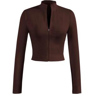 image:imageSOLY HUX Womens Full Zip Workout Running Crop Tops Athletic Jacket Long Sleeve Yoga Cropped Tee ShirtsRust Brown