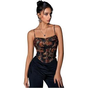 image:imageSOLY HUX Womens Graphic Figure Ruffled Bust Bustier Renaissance Cami Top Sleeveless Slim Fit Y2K Corset Crop TopsBlack Figure