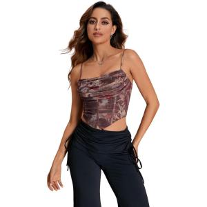 image:imageSOLY HUX Womens Graphic Figure Ruffled Bust Bustier Renaissance Cami Top Sleeveless Slim Fit Y2K Corset Crop TopsBrown Figure