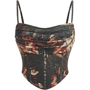 image:imageSOLY HUX Womens Graphic Figure Ruffled Bust Bustier Renaissance Cami Top Sleeveless Slim Fit Y2K Corset Crop TopsBrown Graphic