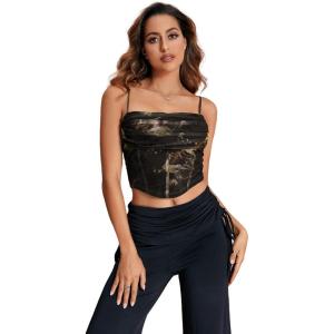 image:imageSOLY HUX Womens Graphic Figure Ruffled Bust Bustier Renaissance Cami Top Sleeveless Slim Fit Y2K Corset Crop TopsWhite Graphic