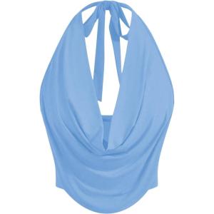 image:imageSOLY HUX Womens Halter Draped Front Tank Top Sexy Backless Going Out Crop Vest TopsDusty Blue