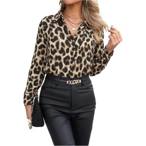 image:imageSOLY HUX Womens Leopard Button Down Shirt Cheetah Print Collared Long Sleeve Casual Work Tops BlouseCoffee Brown Leopard