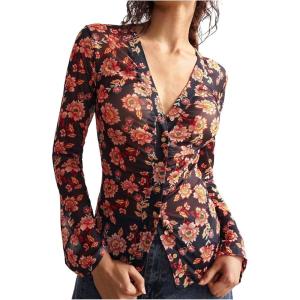 image:imageSOLY HUX Womens Long Sleeve Shirts Boho Floral Print Blouses Button Down V Neck Fitted TopsBlack Multi