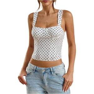 image:imageSOLY HUX Womens Polka Dots Corset Tops Y2k Sleeveless Bustier Going Out Crop Tank TopWhite Polka Dots