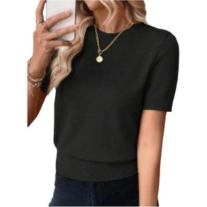 image:imageSOLY HUX Womens Short Sleeve Sweater Crew Neck Dressy Casual Knit TopsPure Black