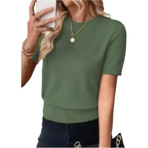 image:imageSOLY HUX Womens Short Sleeve Sweater Crew Neck Dressy Casual Knit TopsPure Green