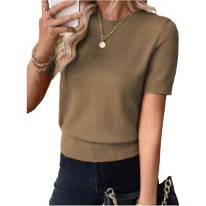 image:imageSOLY HUX Womens Short Sleeve Sweater Crew Neck Dressy Casual Knit TopsPure Khaki