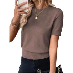 image:imageSOLY HUX Womens Short Sleeve Sweater Crew Neck Dressy Casual Knit TopsPure Mocha Brown