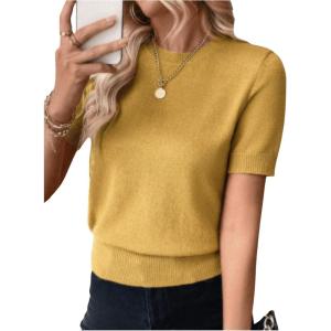 image:imageSOLY HUX Womens Short Sleeve Sweater Crew Neck Dressy Casual Knit TopsPure Mustard Yellow
