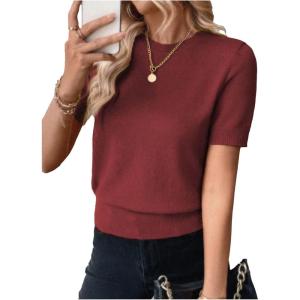 image:imageSOLY HUX Womens Short Sleeve Sweater Crew Neck Dressy Casual Knit TopsPure Red