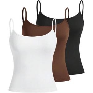 image:imageSOLY HUX Womens Sleeveless Crop Camisole 3 Packs Spaghetti Strap Tank Tops Slim Fit Cami ShirtsBlack Brown White