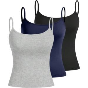 image:imageSOLY HUX Womens Sleeveless Crop Camisole 3 Packs Spaghetti Strap Tank Tops Slim Fit Cami ShirtsBlack Dark Blue Grey
