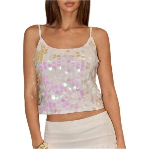 image:imageSOLY HUX Womens Sparkly Sequin Tops Spaghetti Strap Scoop Neck Summer Camisole Going Out Party Club TopMulticoloured