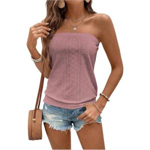 image:imageSOLY HUX Womens Strapless Bandeau Tank Top Casual Summer Sleeveless Eyelet Tube TopsDusty Pink