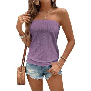 image:imageSOLY HUX Womens Strapless Bandeau Tank Top Casual Summer Sleeveless Eyelet Tube TopsLilac Purple