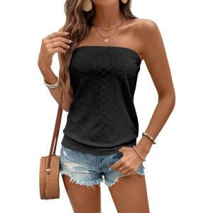 image:imageSOLY HUX Womens Strapless Bandeau Tank Top Casual Summer Sleeveless Eyelet Tube TopsPlain Black