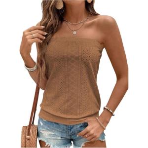 image:imageSOLY HUX Womens Strapless Bandeau Tank Top Casual Summer Sleeveless Eyelet Tube TopsPlain Brown