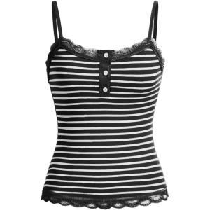 image:imageSOLY HUX Womens Striped Lace Trim Cami Crop Top Button Front Spaghetti Strap Y2k TopsBlack and White Striped