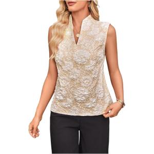 image:imageSOLY HUX Womens Work Outfits V Neck Sleeveless Blouses Summer Casual Tank Tops Business Office Dressy Striped ShirtsPlain Apricot Floral