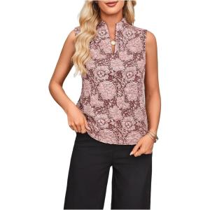 image:imageSOLY HUX Womens Work Outfits V Neck Sleeveless Blouses Summer Casual Tank Tops Business Office Dressy Striped ShirtsPlain Brown Floral