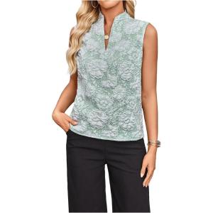 image:imageSOLY HUX Womens Work Outfits V Neck Sleeveless Blouses Summer Casual Tank Tops Business Office Dressy Striped ShirtsPlain Green Floral