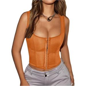 image:imageSOLY HUX Womens Y2K Vintage Strapless Overbust Corset Top Corset Boned LaceUp Back Bodyshaper Crop Bandeau TopPlain Orange