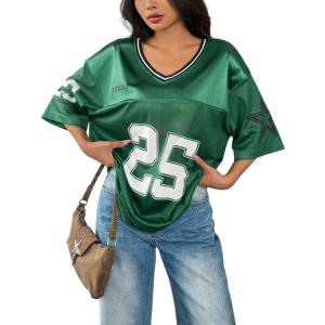 image:imageSOLY HUX Womens Y2k Baggy TShirts V Neck Half Sleeve Sportswear Tees Jersey Top StreetwearDark Green