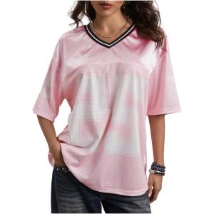 image:imageSOLY HUX Womens Y2k Baggy TShirts V Neck Half Sleeve Sportswear Tees Jersey Top StreetwearLight Pink