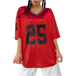 image:imageSOLY HUX Womens Y2k Baggy TShirts V Neck Half Sleeve Sportswear Tees Jersey Top StreetwearRed Number