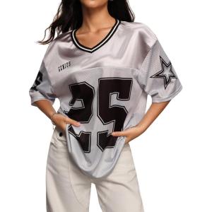 image:imageSOLY HUX Womens Y2k Baggy TShirts V Neck Half Sleeve Sportswear Tees Jersey Top StreetwearSilver Letter