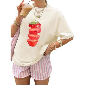 image:imageSOLY HUX Womens Y2k Graphic Tees Crew Neck Short Sleeve Casual T Shirt TopsApricot Strawberry